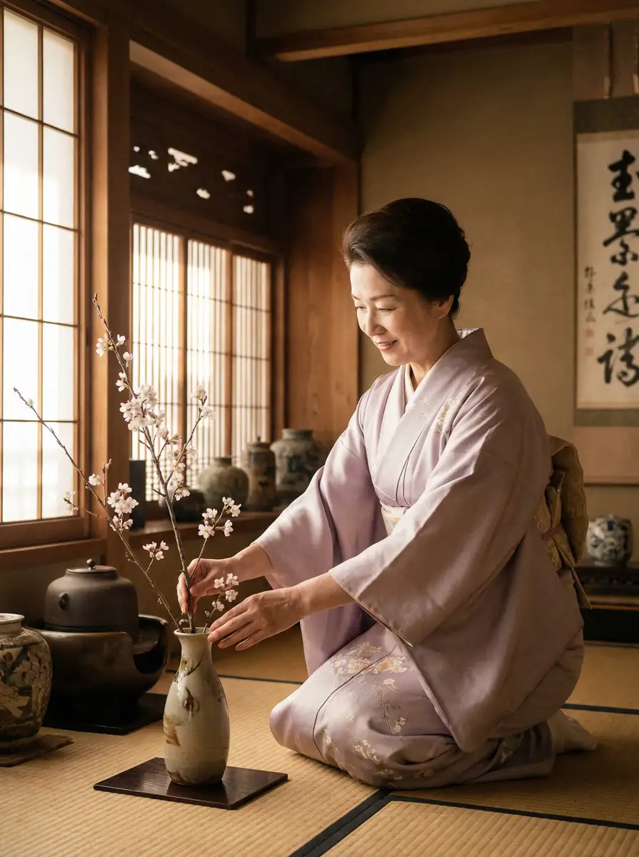 一位优雅的 [国产51]国产51永久地址::精品国产51在线播放 在和室中插花